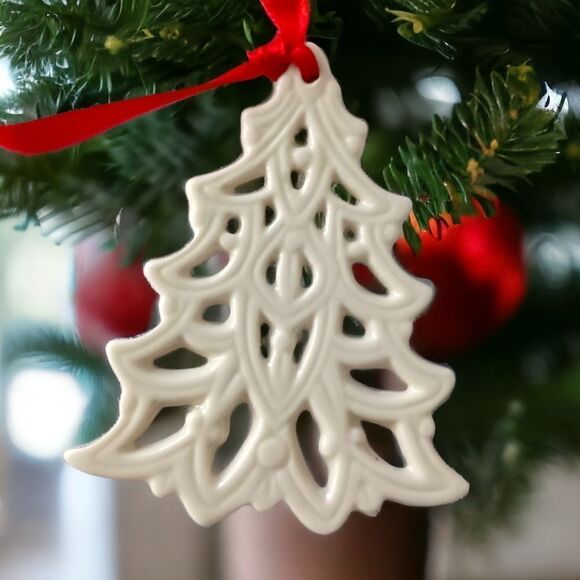 Lenox Pierced Christmas Tree Ornament Porcelain Vintage Charms Ivory Open Work. - Picture 5 of 11